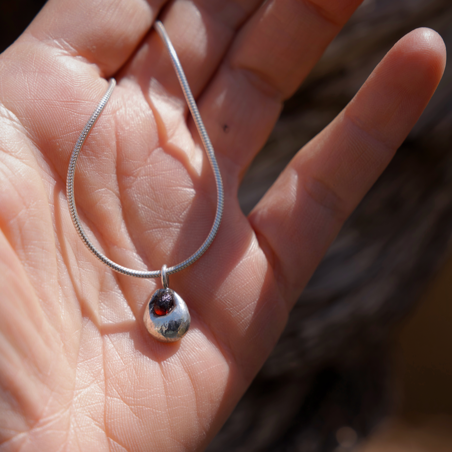Reclaimed Silver Garnet Necklace