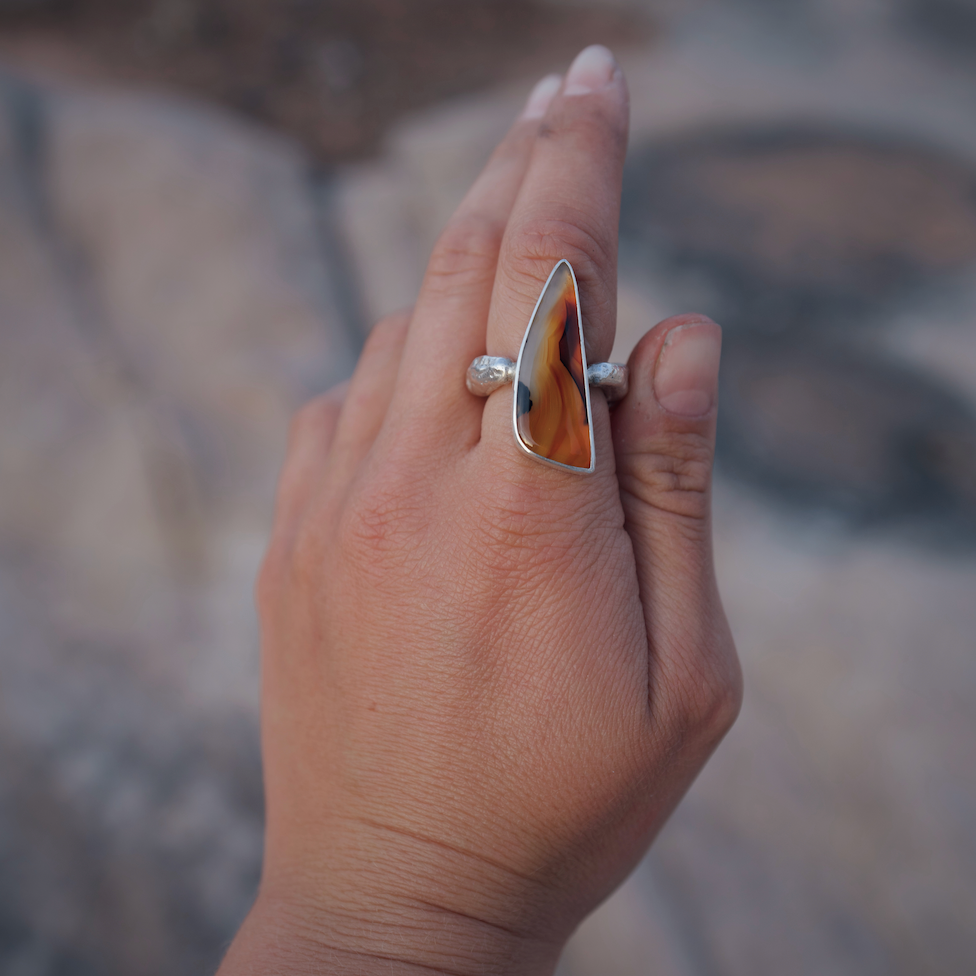 Sand Casted Montana Agate Ring | Size 8.25/8.5