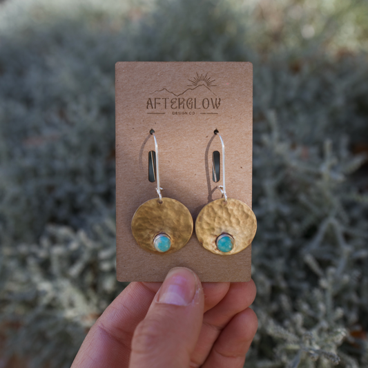 Brass Mona Lisa Turquoise Earrings