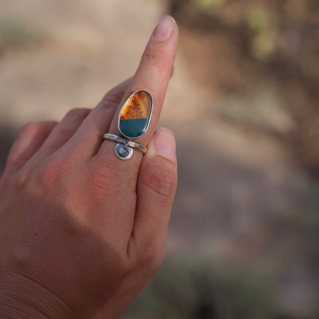 Montana Agate & Skaggs Jasper / Sapphire Ring | Size 9
