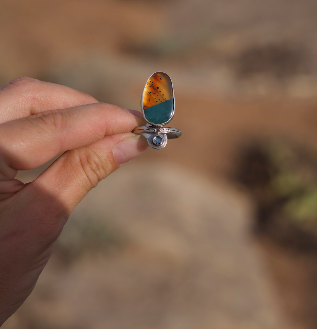 Montana Agate & Skaggs Jasper / Sapphire Ring | Size 9