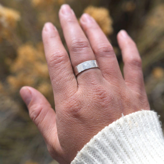 Thick Hammered Silver Band